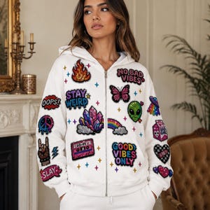 Rhinestone Zip Up Hoodie, Y2K Crystal Patchwork Streetwear, Embellished Graphic Hoodie, Unisex Statement Jacket