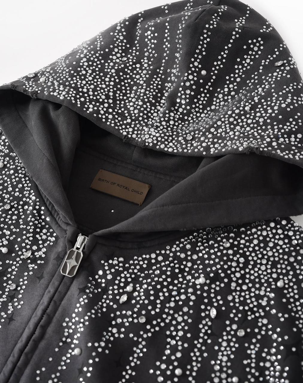 Starry Rhinestone Hoodie – Cosmic Zip-up