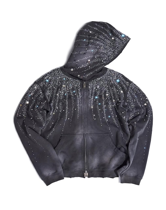 Starry Rhinestone Hoodie – Cosmic Zip-up
