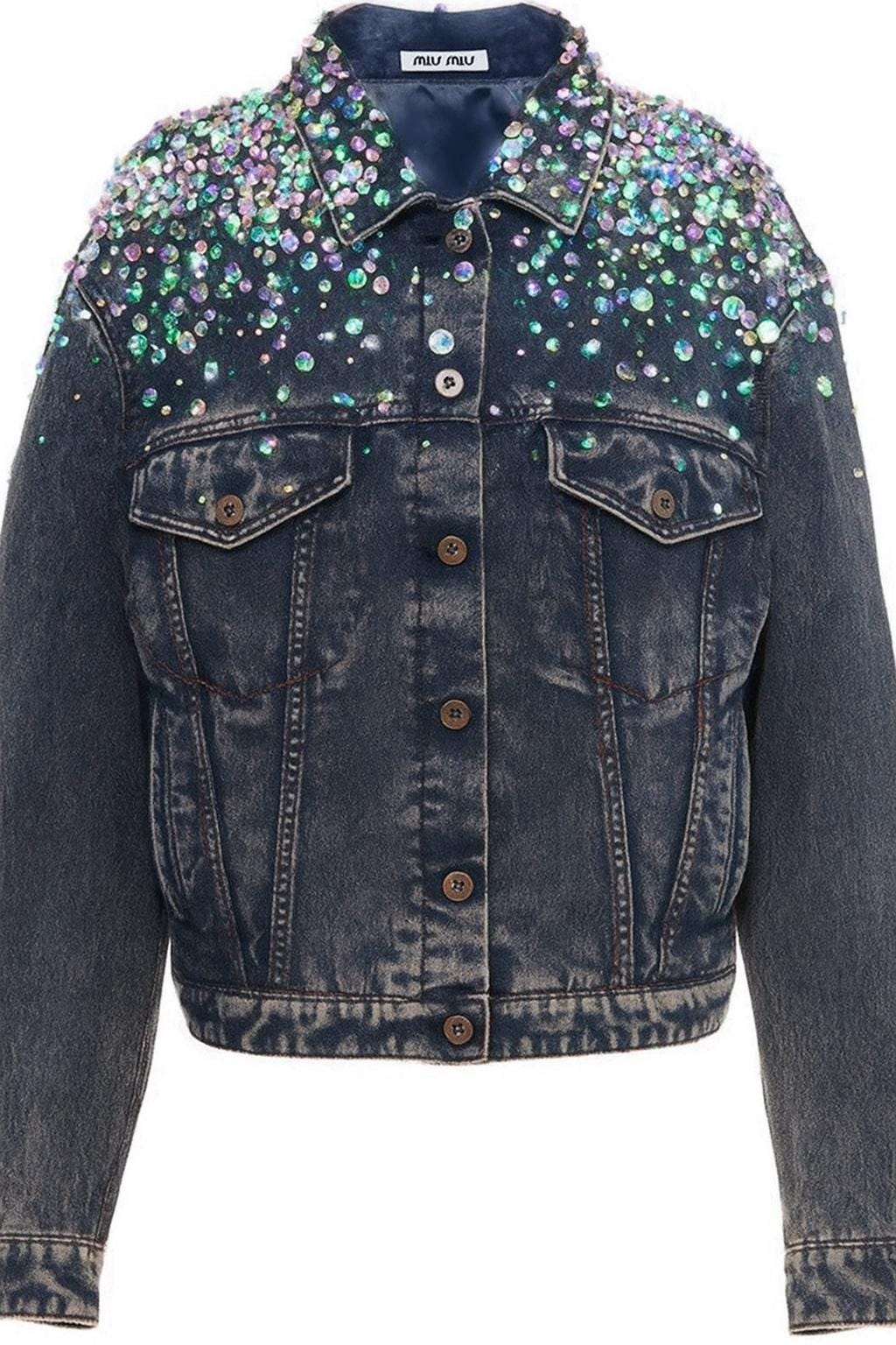 Sequin Denim Festival Jacket: Vintage Rhinestone Embellished