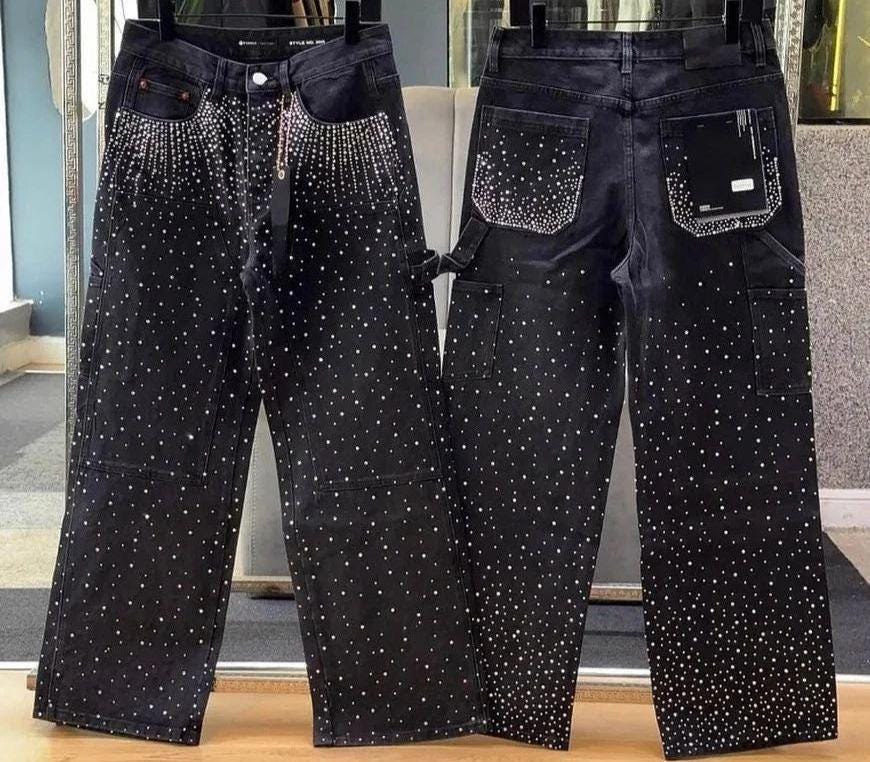 epine é rhinestone jeans Black Shine in Every Step – Luxury Black Rhinestone Jeans for Streetwear