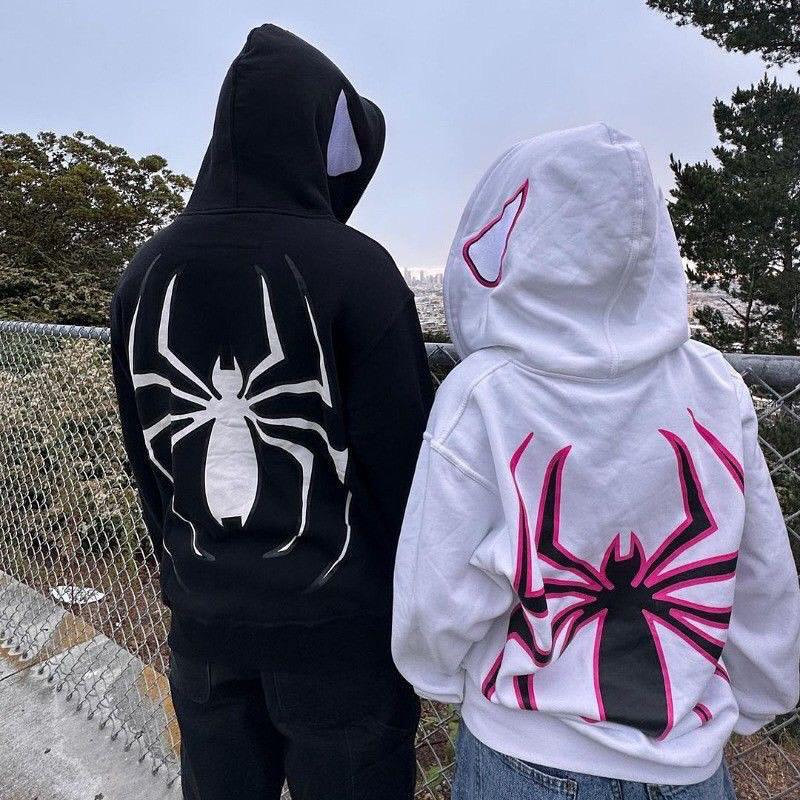 Spider Web Full Face Zip Hoodie: Embroidered Cosplay Streetwear - Etsy