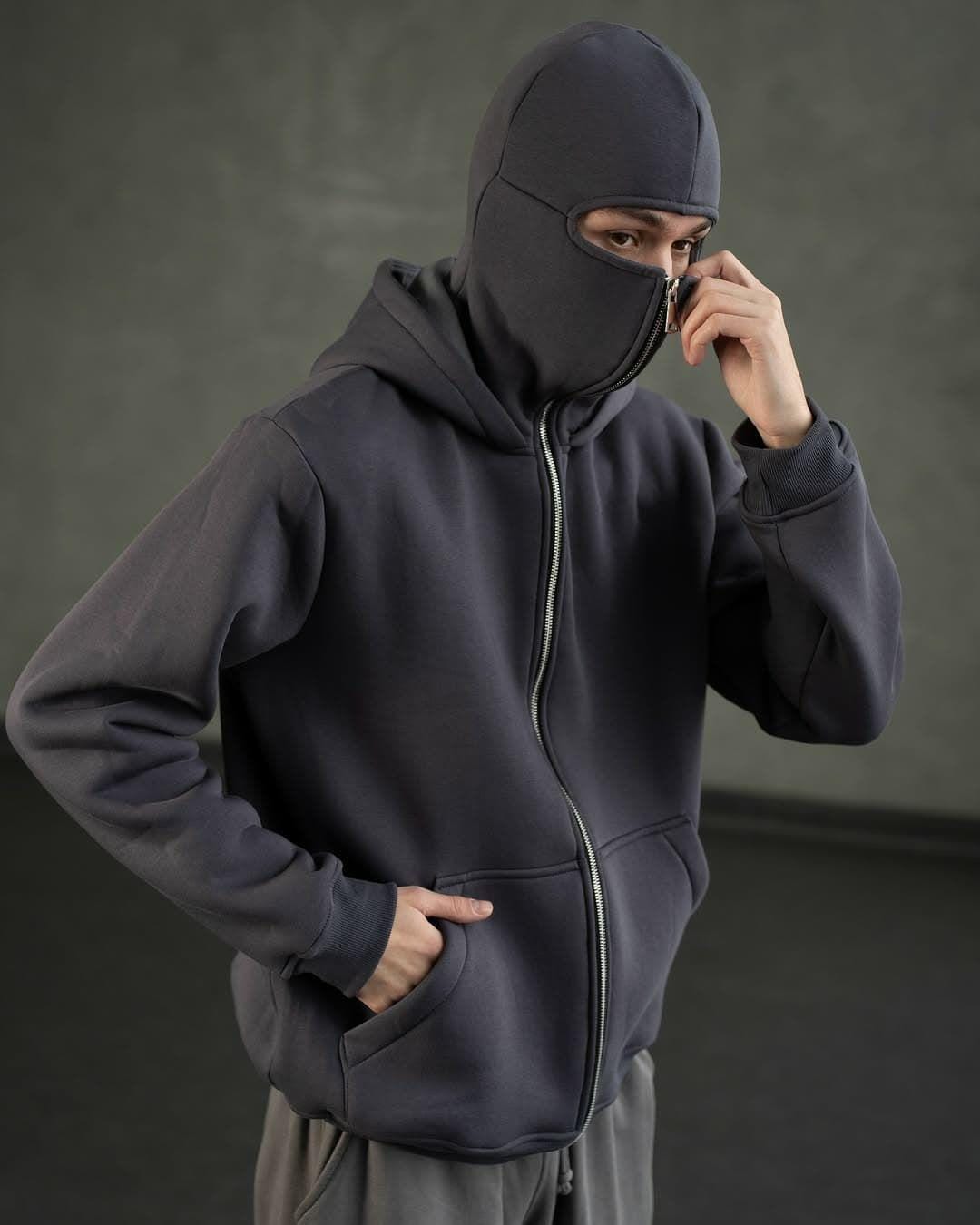 Black Full Zip Hoodie – “savage” Embroidered Face Mask