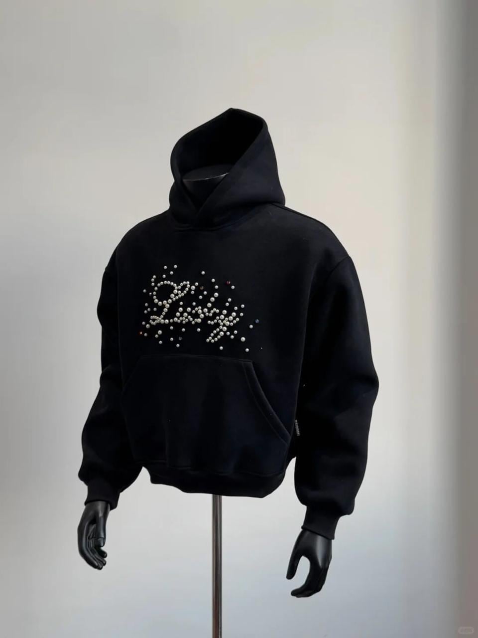 Black Rhinestone Fleece Hoodie – Crystal Letter Oversized Pullover Black Rhinestone Fleece Hoodie – Crystal Letter Oversized Pullover