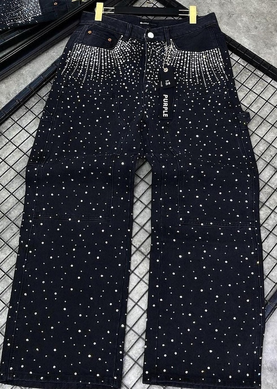 Shine in Every Step – Luxury Black Rhinestone Jeans for Streetwear