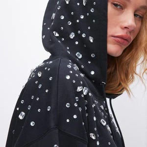 Black Rhinestone Zip-Up Hoodie – Unisex Oversized Crystal Sweatshirt | Designer Streetwear for Men & Women