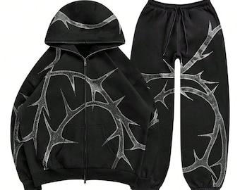 Black Thorn-trainingspak met grafische print: streetwear hoodie en joggingbroek