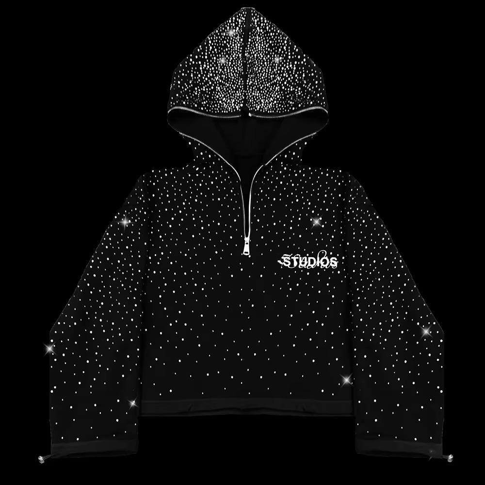 Studio Rhinestone Set – Black Glitter Tracksuit