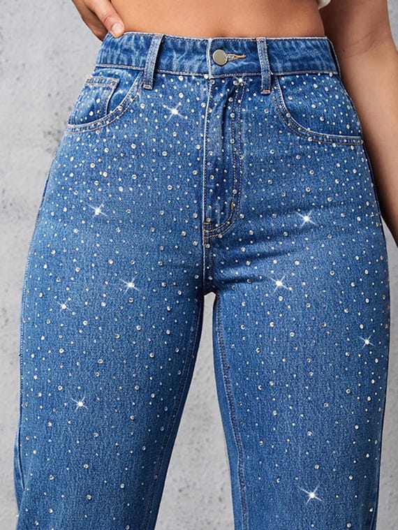 Women's Rhinestone Sparkle Denim Jeans | High Waist Glitter