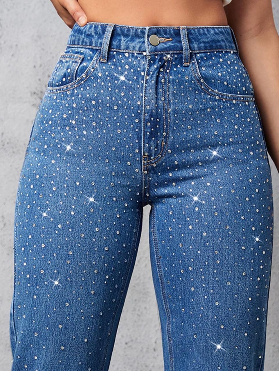 Women's Rhinestone Sparkle Denim Jeans | High Waist Glitter