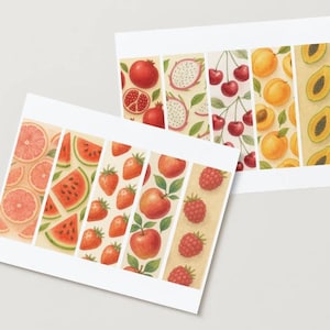Watercolor Fruit Bookmarks Digital Download Printable Cute Bookmark Set Strawberries, Lemons, Bananas Aesthetic Stationery Gift for Readers