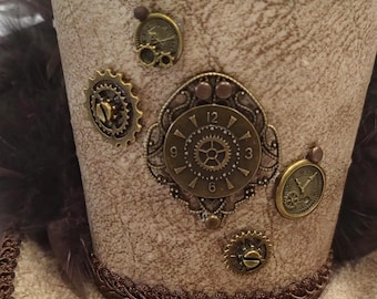 Steampunk Mini Top Hat, Gears, Feathers, Fascinator, Handmade Clockwork Accessory