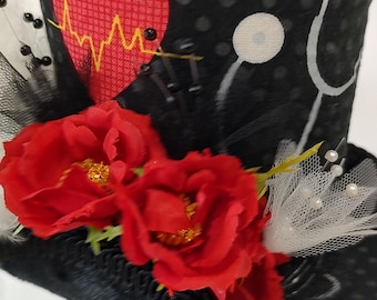 Medical Theme Fascinator - Heart & Stethoscope Mini Top Hat - Nurse Appreciation Gift - Healthcare Hero Headpiece