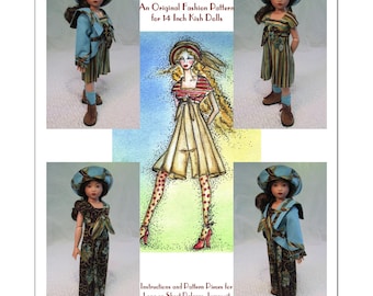 Magalie&#39;s &quot;Palazzo&quot; Fashion Pattern for 14 inch Dolls -Kish and similar.  Palazzo Jumpsuit - Sailor Collar Jacket - Matching Hat. How Fun!