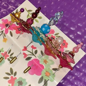 OOAK Embellished STICK, Corsage, Hat, Trinket PINS: Lampwork, Murano, Millefiore, Czech Art Glass, Amethyst, Turquoise, More (1 pin)