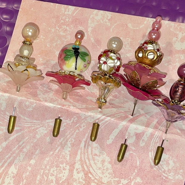 Embellished STICK, Corsage, Hat, Trinket PINS: Lampwork, Murano, Millefiore, CZECH Art Glass, Amethyst, Turquoise, Swarovski, More (1 pin)