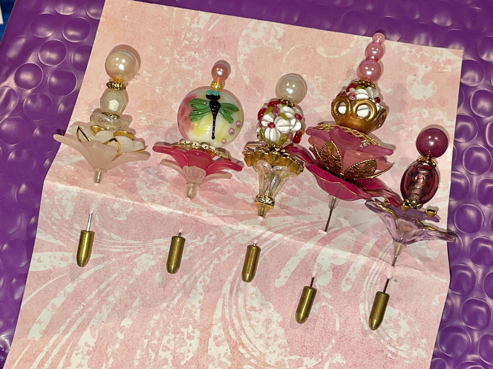OOAK Embellished STICK Corsage Hat Trinket PINS Lampwork Etsy