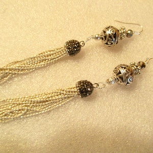 Shimmering, Ornate STERLING Silver & Micro Pave HEMATITE Ab Silver TASSEL Pierced Dangle/Drop Earrings - Dazzlers