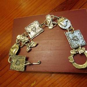 HEARTS All Around: All STERLING Silver, Artisan, Heart Links/Heart Toggle, Arrow Charm Bracelet - OOAK