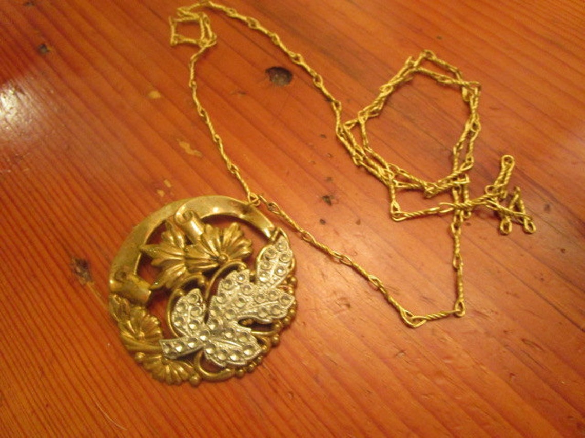 Rare 1910's POT METAL Embossed Brass Repousse MARCASITE Etsy