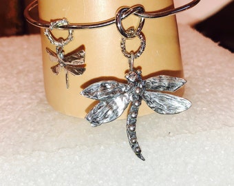 Exquisite Adjustable STERLING Silver CUFF w/Friendship Knot, Sterling Artisan DRAGONFLY Pendant, Sterling Dragonfly Charm