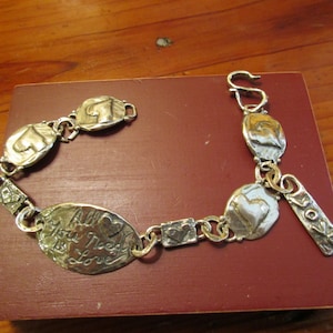 Love: Super OOAK Sterling SILVER Artisan HEART Link Bracelet w/&quot;All You Need Is Love&quot; Focal Plaque, Heart Links and Love Tag Charm