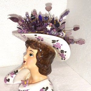 VIOLET: Numbered, LEFTON Sticker, Porcelain Vtg. Lady HEAD Vase W ...