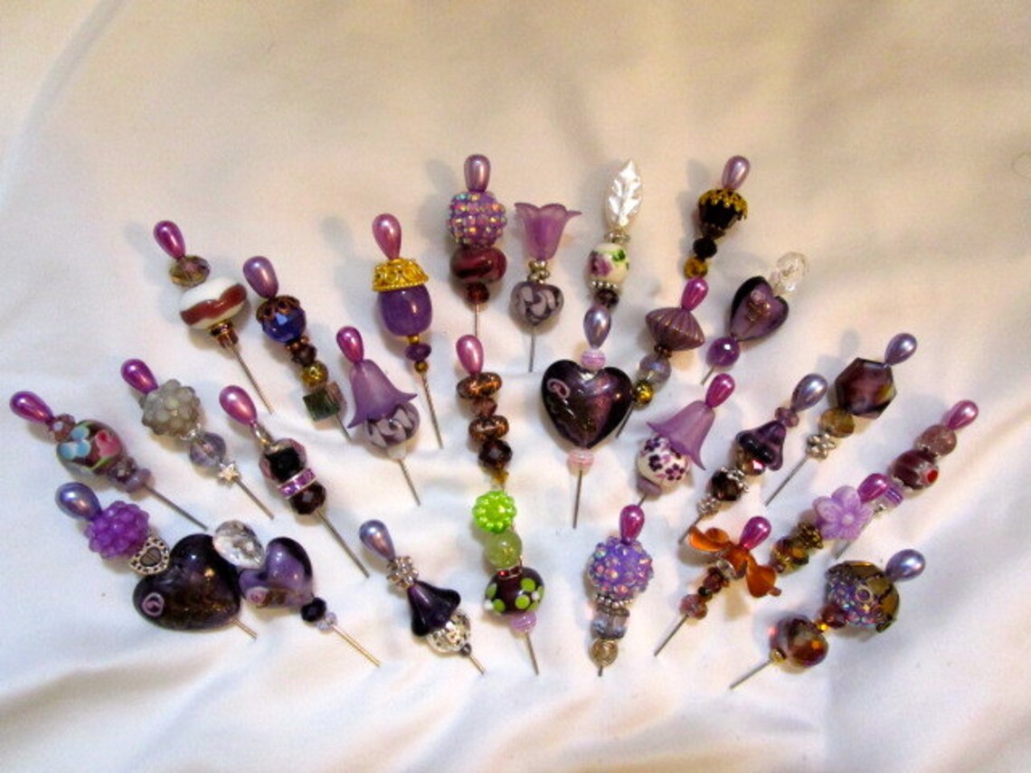 OOAK Embellished STICK Corsage Hat Trinket PINS Lampwork Etsy