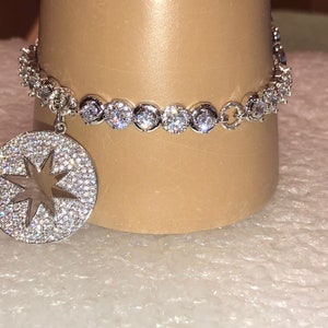 Excellent Silver Rhodium Micro Pave STAR Pendant on RHINESTONE Link Chain with Elaborate Micro PAVE Clasp Bracelet
