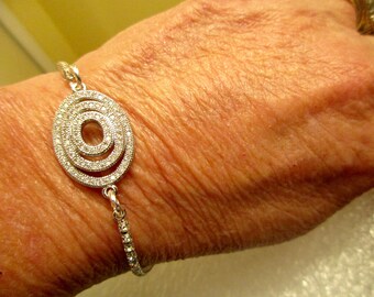 Oh So Lovely, Classic SILVER CZ INFINITY Link Focal Slide Bracelet w/Cz and Silver Rhodium Chain - Simple, Elegant, Timeless