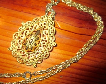 Stunning, Bold CROWN TRIFARI Signed 28" Gold Filled Rope Chain Vintage Necklace W/Ornate Domed 2 1/2" Pendant