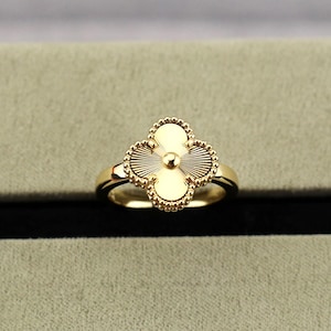 18K Gold Plated Clover Ring, 925 Silver Lucky Jewelry