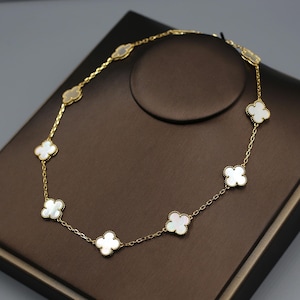 18K Gold Plated Clover Necklace, Mother-of-Pearl Clover Pendant