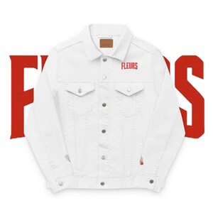 Fleurs Embroidered Denim Jacket – Vintage Washed Unisex Streetwear | Distressed Jean Jacket for Creatives & Rebels