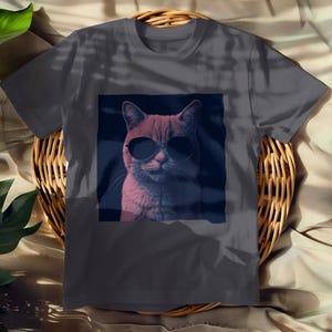 Cool Cat Sunglasses Unisex Heavy Cotton Tee, Funny Cat T-Shirt, Casual Humor Shirt, Gift for Cat Lovers, Unique Pet Lover Apparel