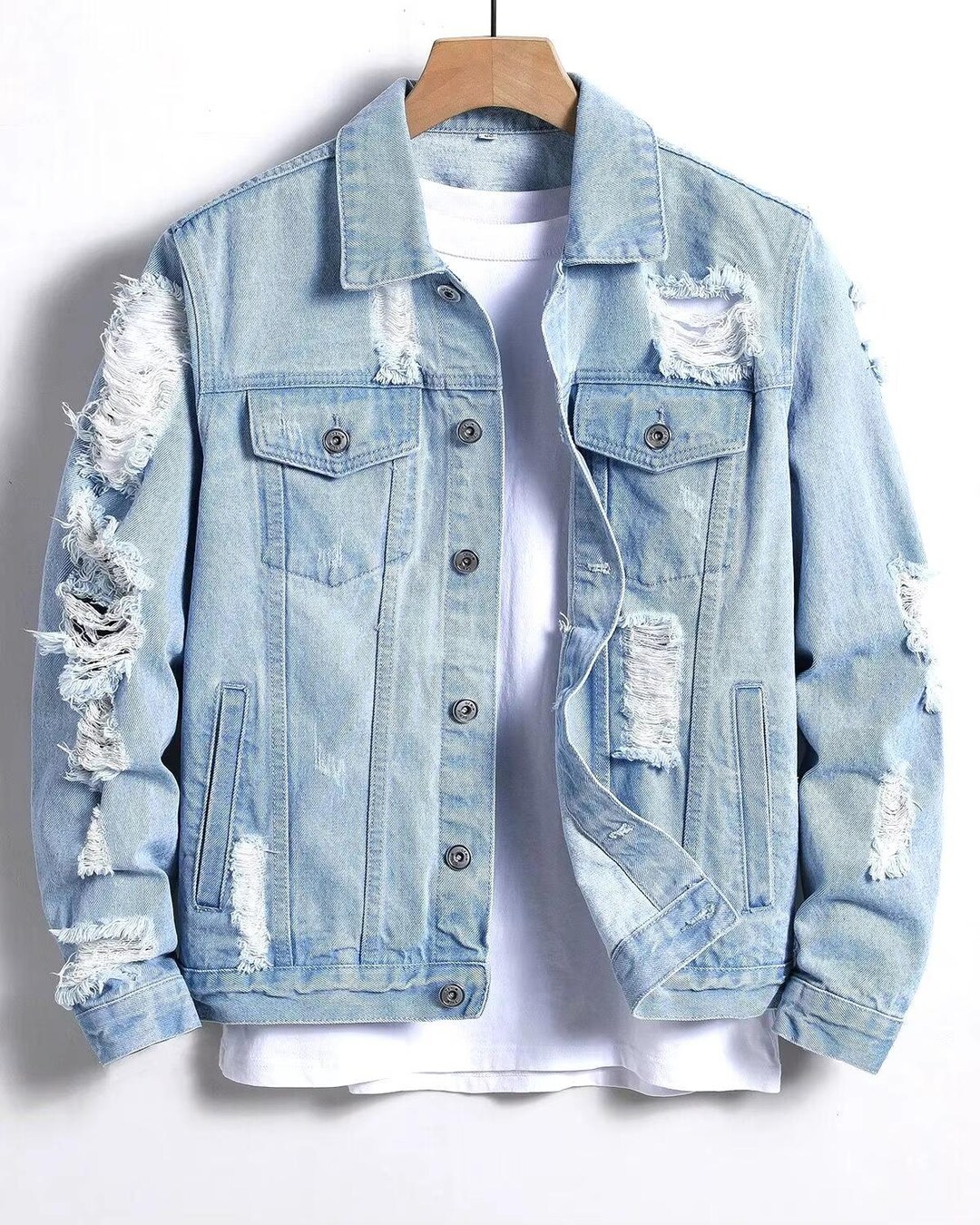 Distressed Denim Jacket: Ripped Elbows, Frayed Hems, Oversized Fit - Etsy