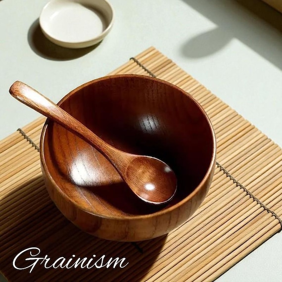 Japanese Style Wooden Bowl – Solid Wood Soup, Rice or Salad Bowl in Multiple Sizes for Kitchen & Home Tableware