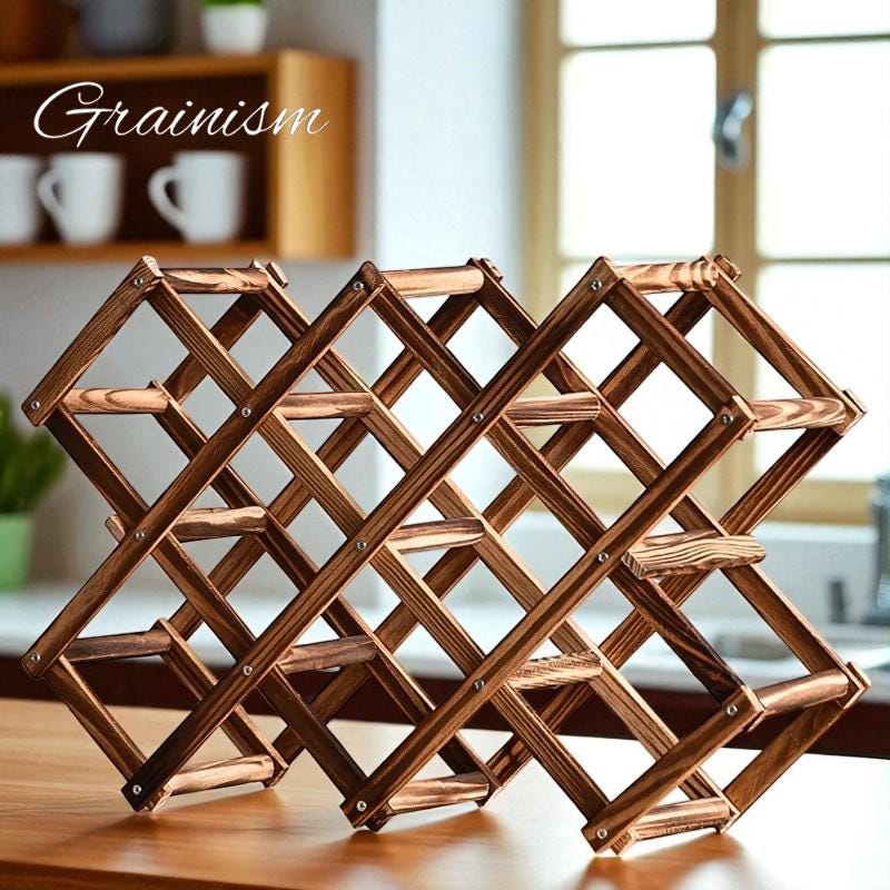 Foldable Wooden Wine Rack for 3–10 Bottles – Rustic Countertop Display ...