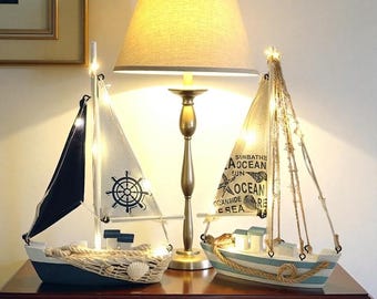 Decorazioni costiere in legno per barche a vela / Ornamenti nautici per barche a vela per la casa / Espositore per cottage sulla spiaggia / Regalo decorativo per il soggiorno