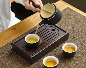 Japans mini-bamboetheeblad met afvoer – draagbare zen-reisserveerplank voor thee-, vogel- of hertenontwerp