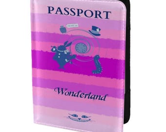 Funda para pasaporte con diseño de País de las Maravillas / Cartera de viaje de fantasía aventurera