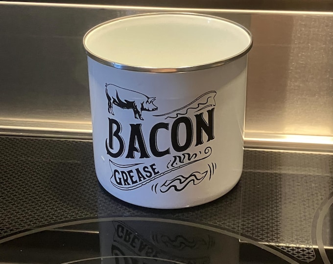 Featured listing image: Metal Bacon Grease Can, Farmhouse Kitchen Storage 4.5" H x 5" W
