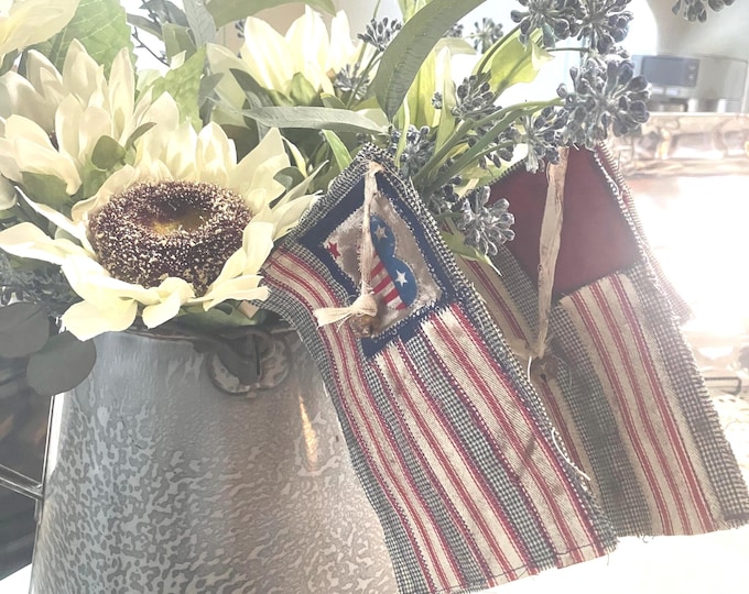 Featured listing image: Set of 3 Handmade Vintage-Style Patriotic Flags, Farmhouse Decor (6.5x4.5)