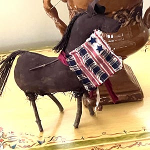 Rustic Patriotic Horse Decoration with Primitive Flag and Rusted Bells