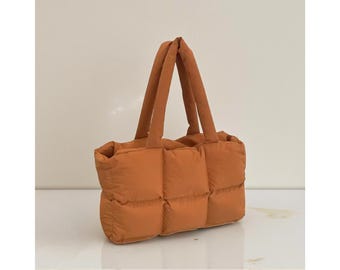 Damen Einkaufstasche, gesteppte karierte Handtasche, wasserdichte Schultertasche, weiche Winter-Geldbeutel mit großer Kapazität
