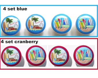 1.5/" Beach Drawer Pulls 4 Handmade SURF Knobs Surfing Boards Retro Style