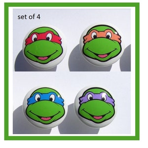 4 Teenage mutant ninja turtles TMNT faces  boys kids  Dresser Drawer Knobs Handmade items