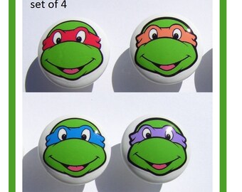 4 Teenage mutant ninja turtles TMNT faces  boys kids  Dresser Drawer Knobs Handmade items