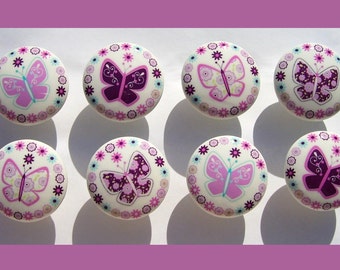 8 Set Purple  Butterfly Flowers mtm bedding  kids girls baby Dresser Drawer Knobs Handmade items
