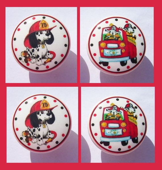 4 Four Fire Truck Dogs Dalmation Kids Boy Girl Dresser Etsy